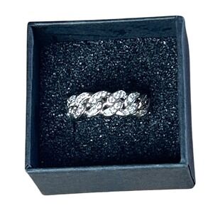 Men's Cuban‎ Link Ring Silver Crystal Iced Out Band Ring Shiny Fashion Jewelry